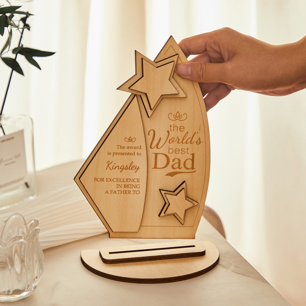 fathers day surprise ornament for dad inspired by engraved trophy the world s best dad wooden plaque father s day