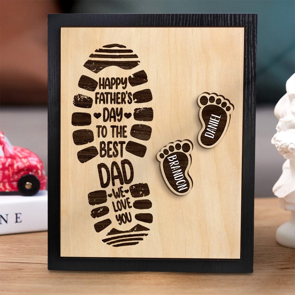 footprints wooden frame custom family member names father s day gift design ornament for everyday use