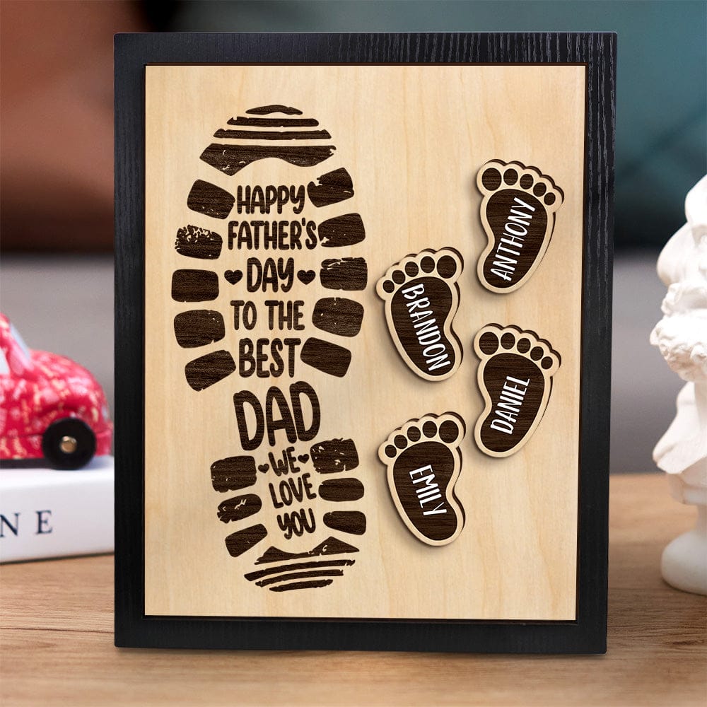 footprints wooden frame custom family member names father s day gift ornament for dad personalized gift