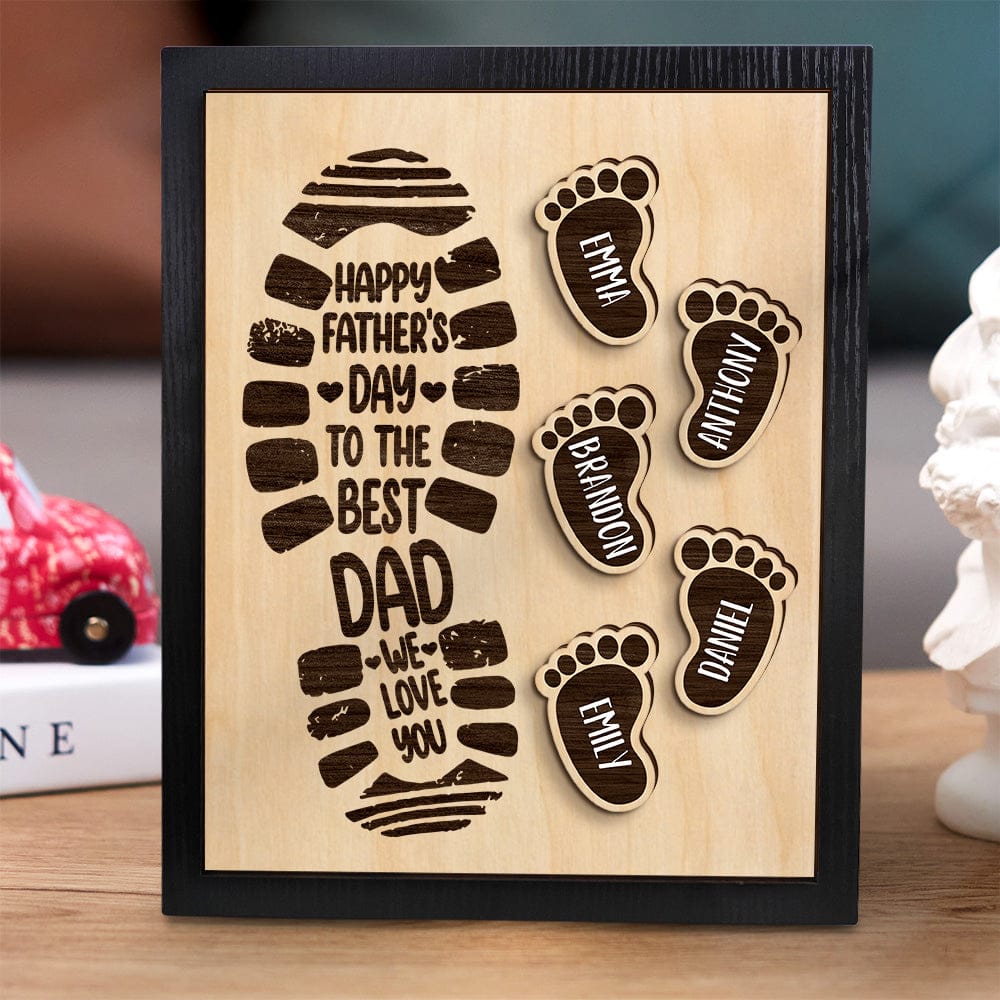 footprints wooden frame custom family member names father s day gift ornament for dad personalized gift photo
