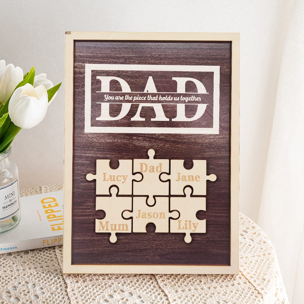 fathers day surprise ornament for dad inspired by dad puzzle plaque you are the piece that holds us together gifts for photo
