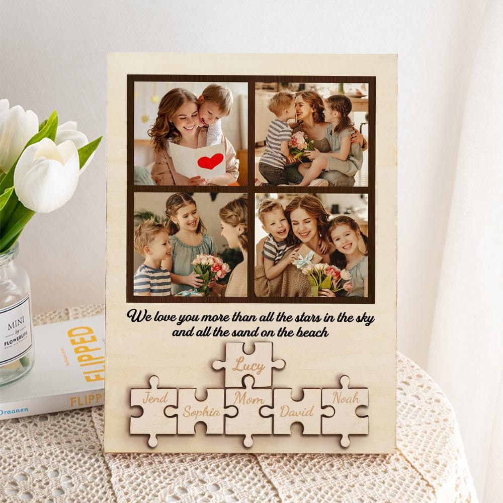 Personalized Wooden Photo Puzzle Sign Custom Family Member Sign Gift for Mom