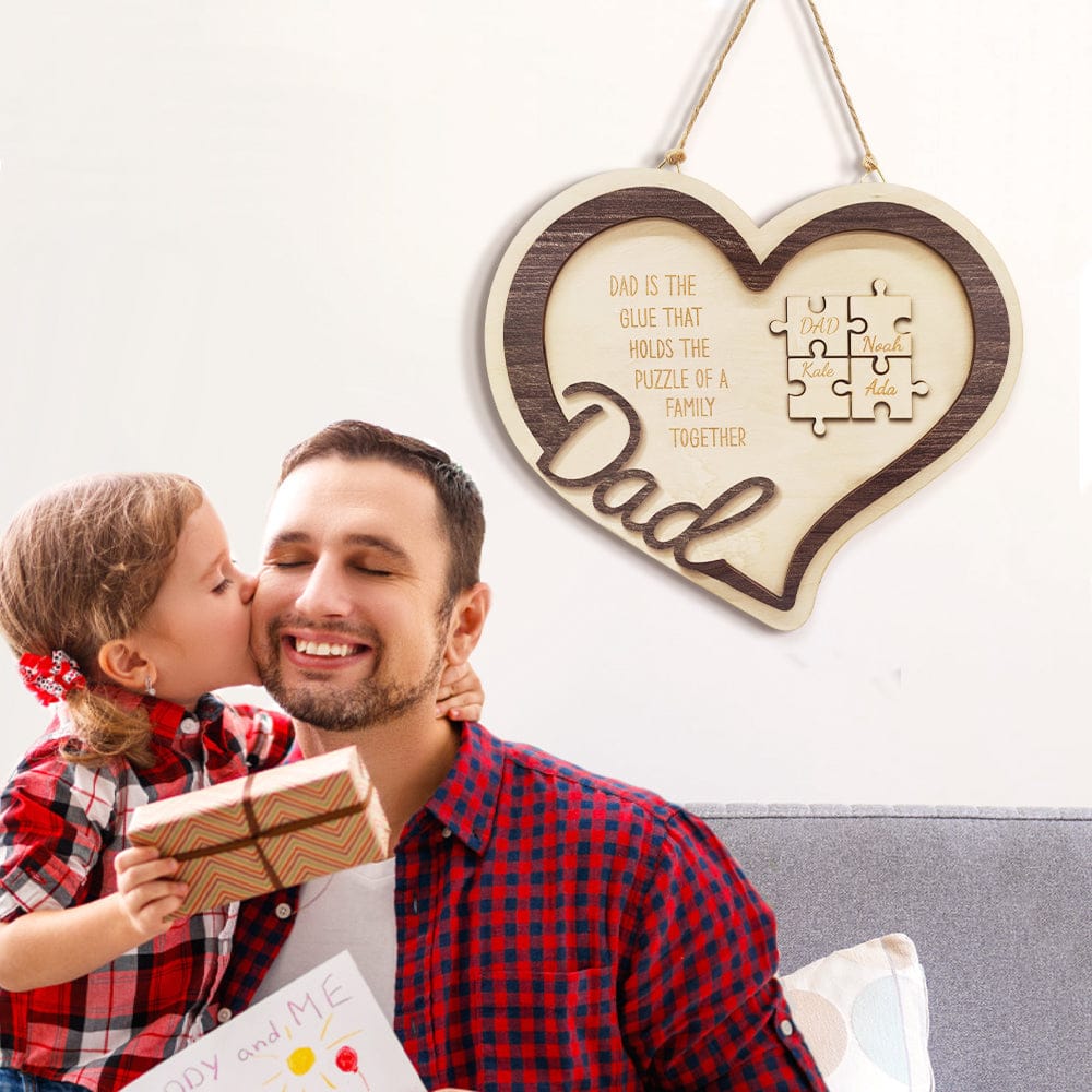 fathers day surprise ornament for dad inspired by wooden heart puzzle sign father s day gift for dad