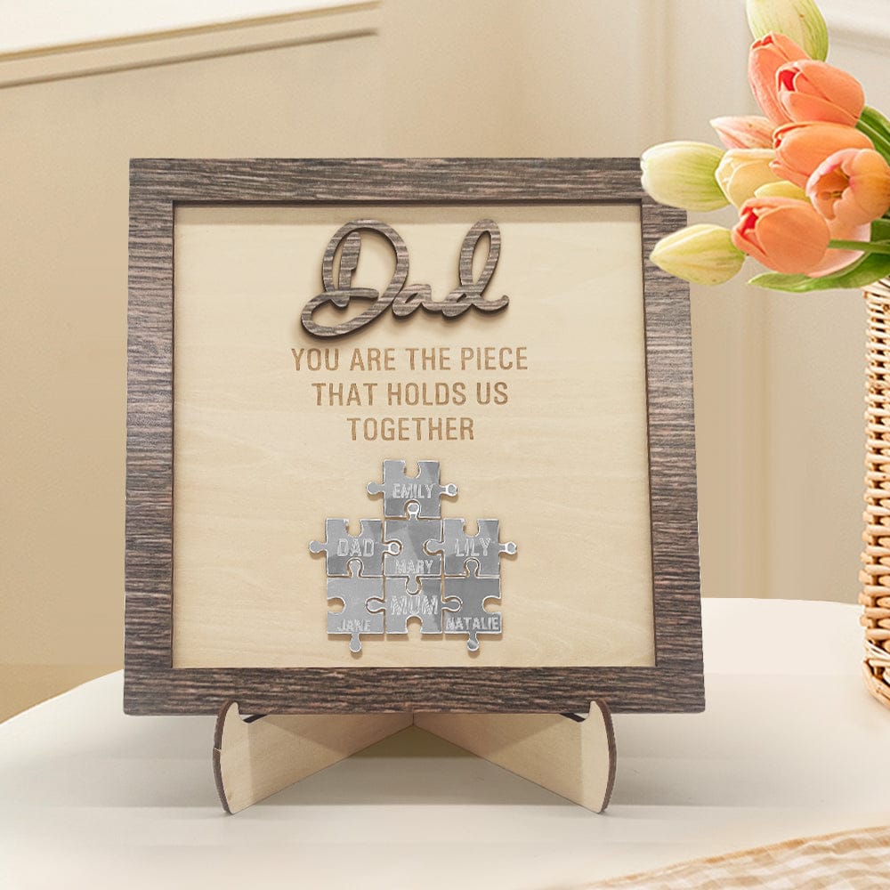 fathers day surprise ornament for dad inspired by dad puzzle plaque you are the piece that holds us together father s photo