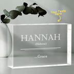 personalized crystal name meaning block engraved glass keepsake