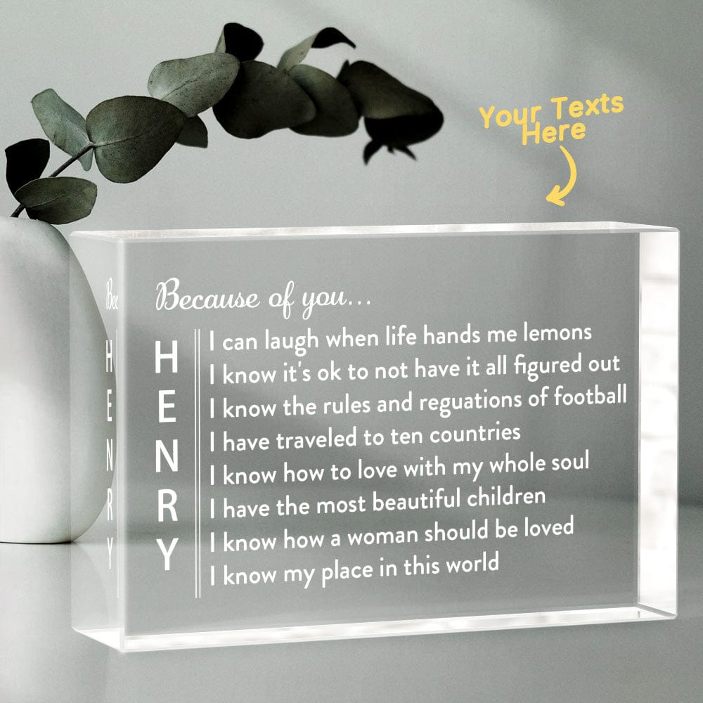 Engraved 2D Crystal Personalized Memorial Vertical Name Glass Block Romantic Gifts