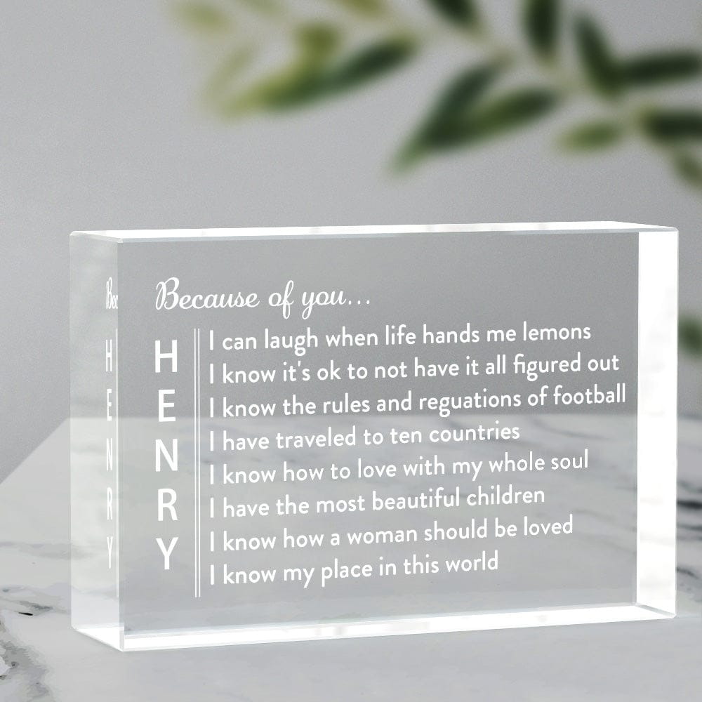 Engraved 2D Crystal Personalized Memorial Vertical Name Glass Block Romantic Gifts