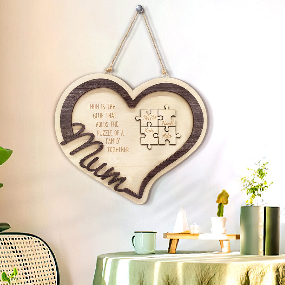 Personalised Wooden Heart Puzzle Sign Mother's Day Gift for Mum