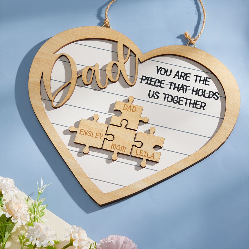 Custom Engraved Ornament Heart Shape Puzzle Pieces Gifts for Dad