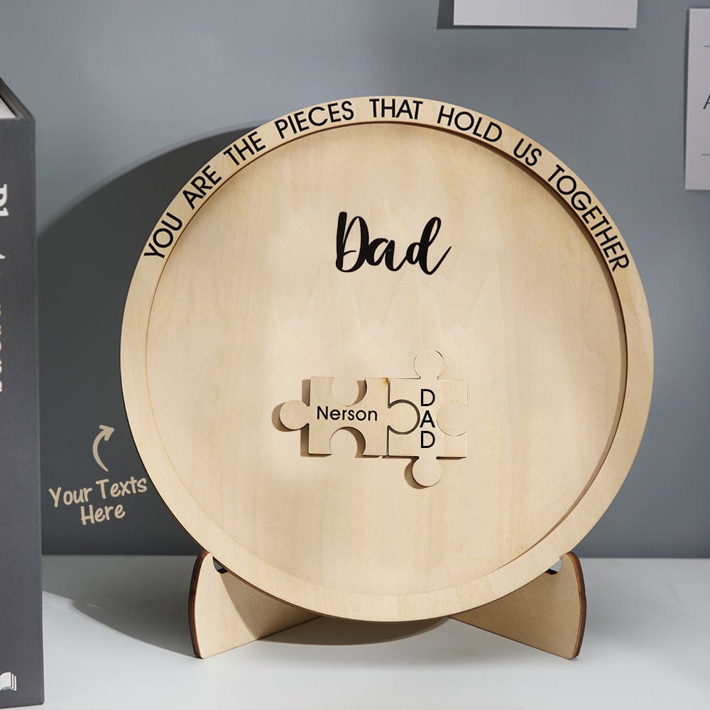 engraved ornament round wooden puzzle pieces sign gifts for parents ornament for dad personalized gift