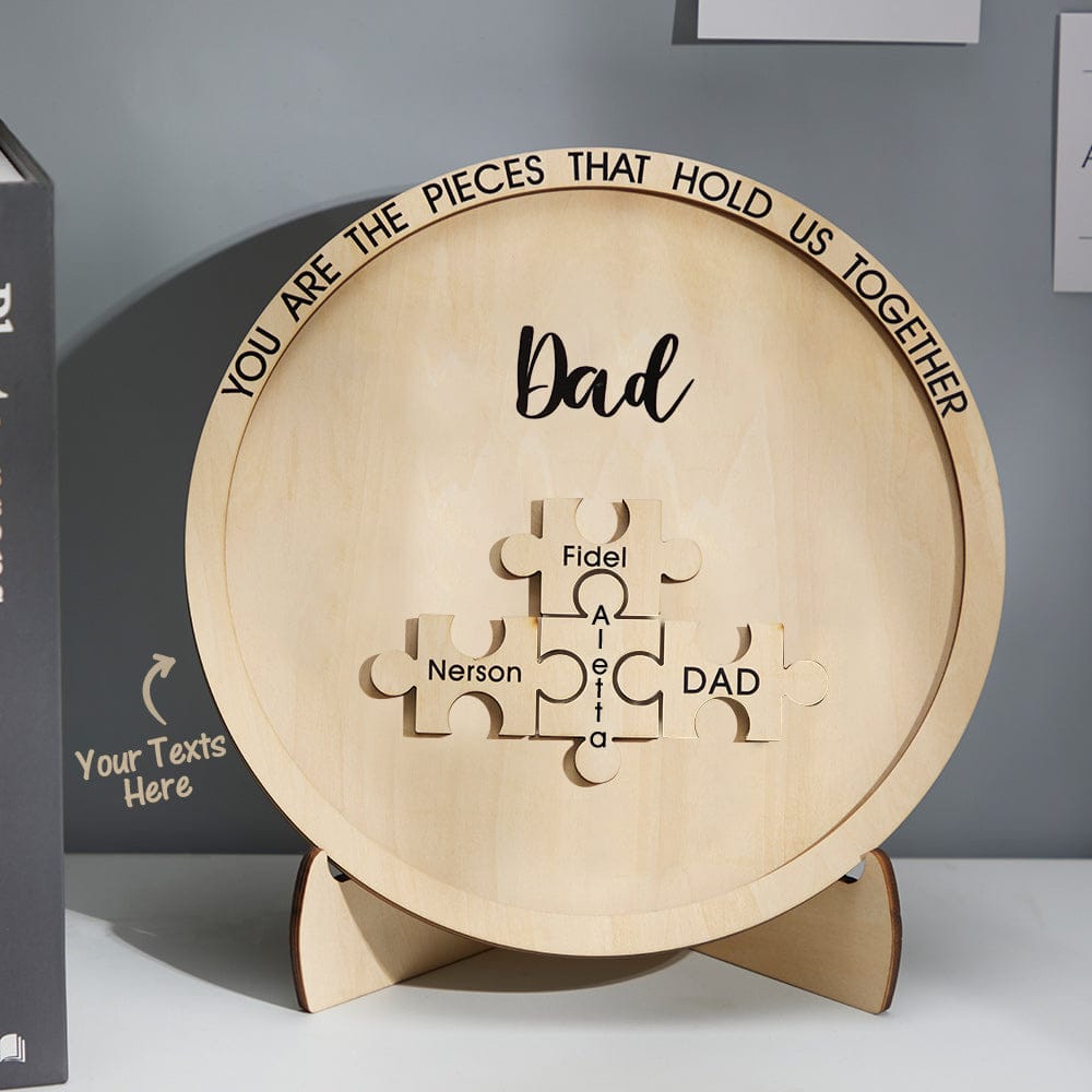 engraved ornament round wooden puzzle pieces sign gifts for parents ornament for dad personalized gift photo