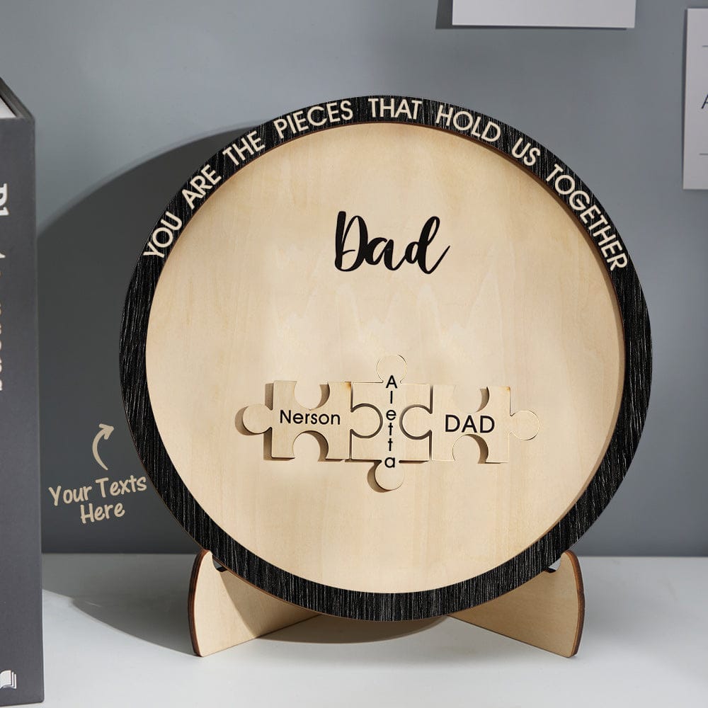 engraved ornament round wooden puzzle pieces sign gifts for parents design ornament for everyday use photo