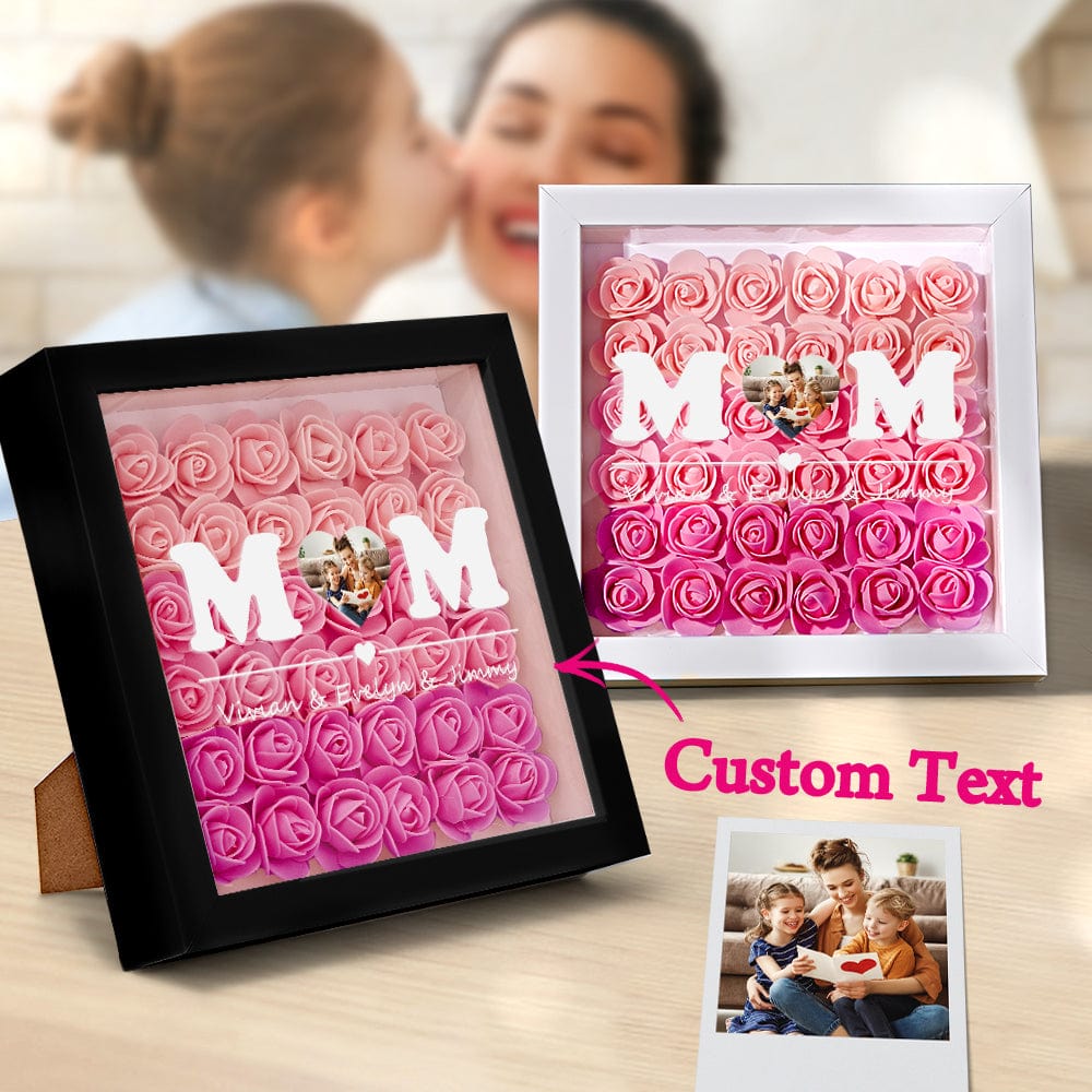 Custom Photo Flower Shadow Box Personalized Heart Gradient Pink Flower Shadowbox Frame Gift for Mom