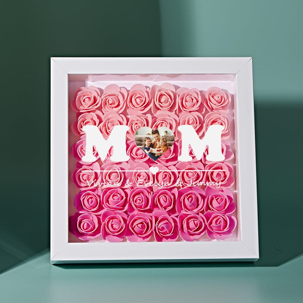 Custom Photo Flower Shadow Box Personalized Heart Gradient Pink Flower Shadowbox Frame Gift for Mom