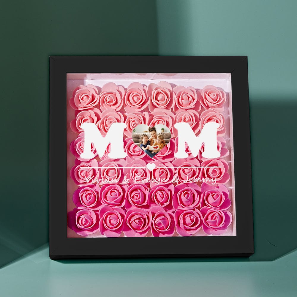 Custom Photo Flower Shadow Box Personalized Heart Gradient Pink Flower Shadowbox Frame Gift for Mom