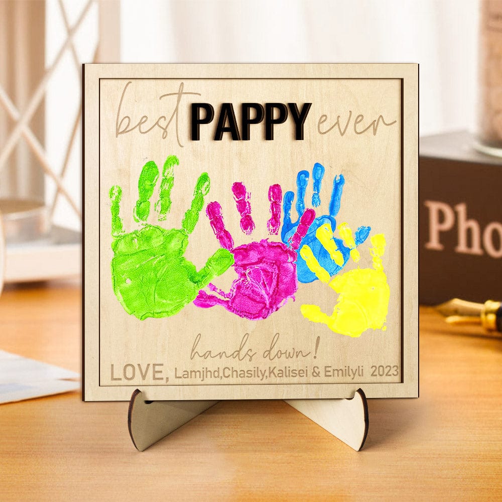 wooden handprint sign personalized father s day diy hands down plaque ornament for dad personalized gift photo