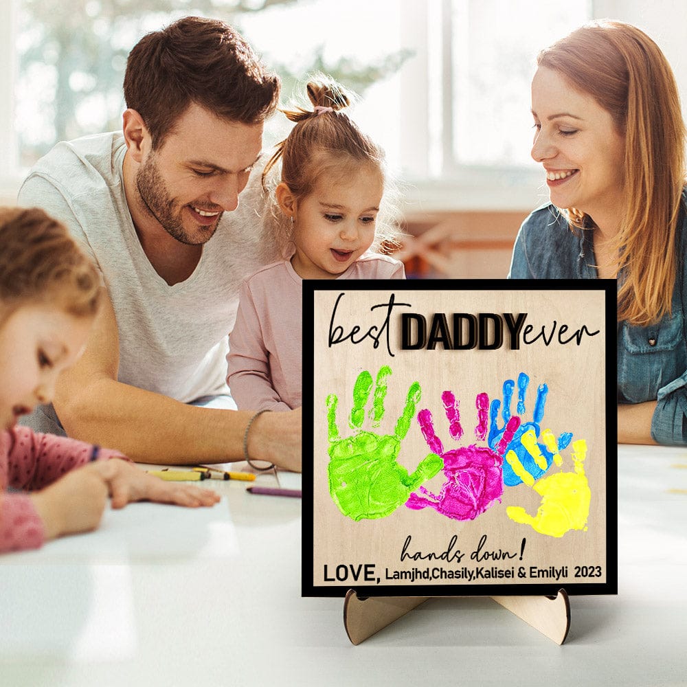 wooden handprint sign personalized father s day diy hands down plaque ornament for dad personalized gift