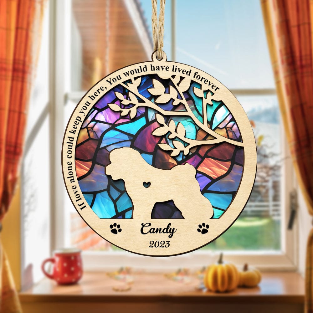 loss of dog gift suncatcher ornament personalized design window hanging keepsake detail view