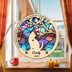 cat memorial suncatcher personalized cat tribute stained glass ornament detail