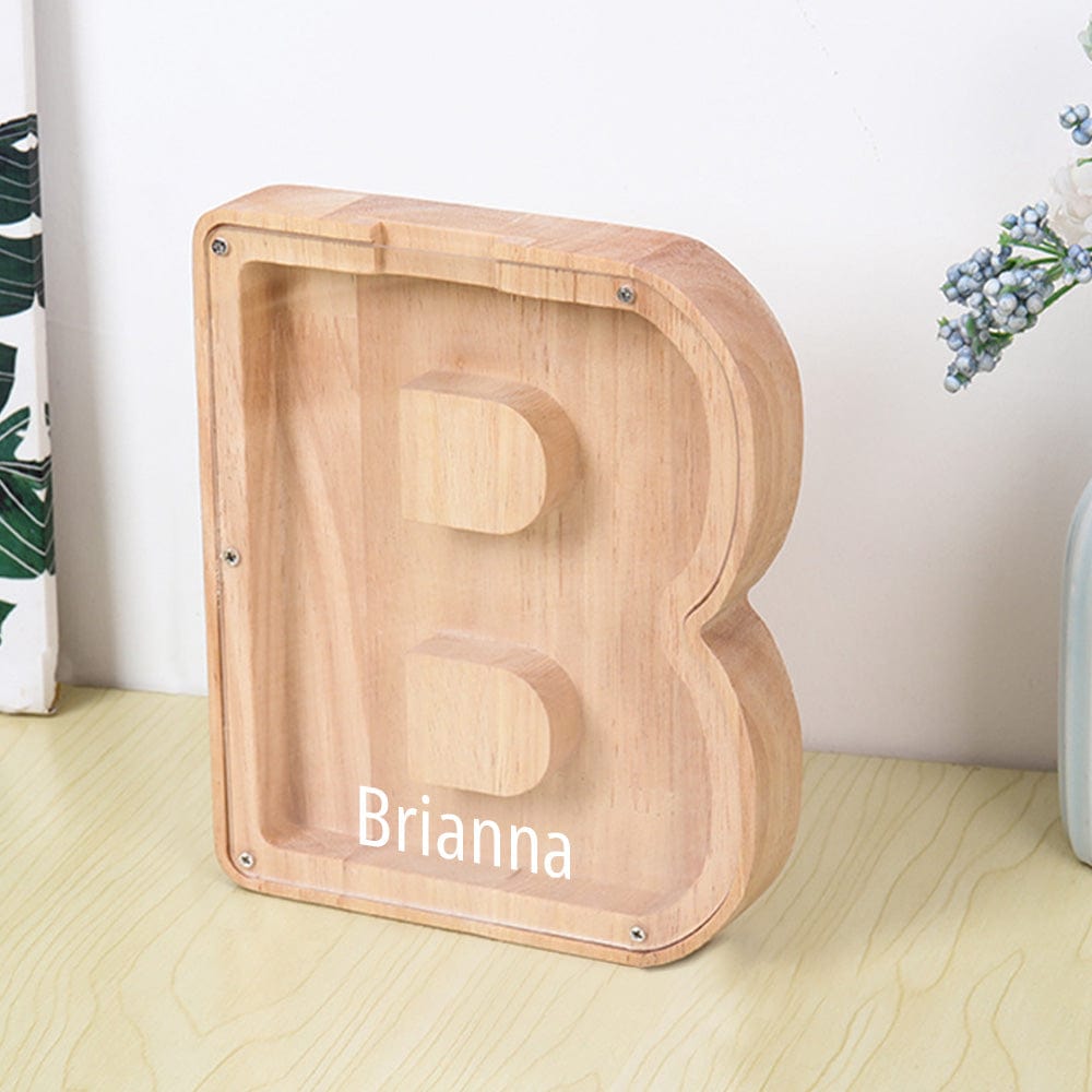 Custom Name Letter Piggy Bank Wooden Engraved Money Box Kids Christmas Gifts