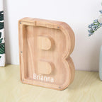 Custom Name Letter Piggy Bank Wooden Engraved Money Box Kids Christmas Gifts