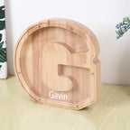 Custom Name Letter Piggy Bank Wooden Engraved Money Box Kids Christmas Gifts