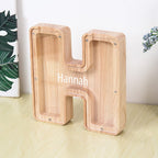 Custom Name Letter Piggy Bank Wooden Engraved Money Box Kids Christmas Gifts