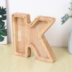 Custom Name Letter Piggy Bank Wooden Engraved Money Box Kids Christmas Gifts