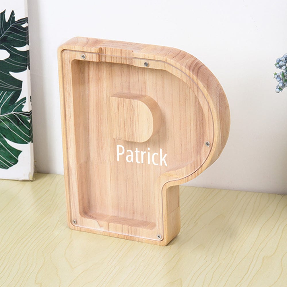 Custom Name Letter Piggy Bank Wooden Engraved Money Box Kids Christmas Gifts