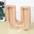 Custom Name Letter Piggy Bank Wooden Engraved Money Box Kids Christmas Gifts