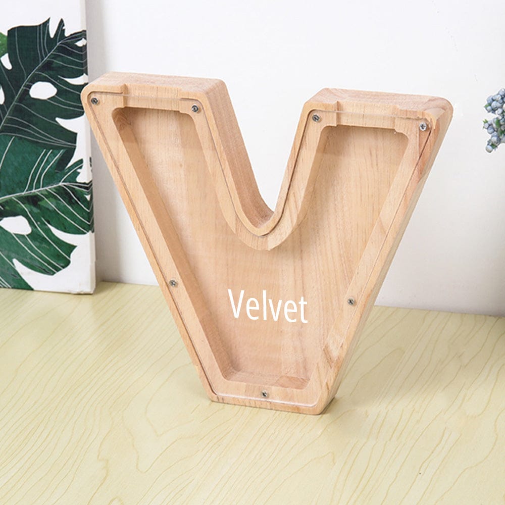Custom Name Letter Piggy Bank Wooden Engraved Money Box Kids Christmas Gifts