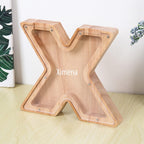 Custom Name Letter Piggy Bank Wooden Engraved Money Box Kids Christmas Gifts