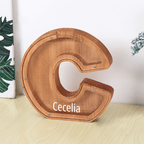 Custom Name Letter Piggy Bank Wooden Engraved Money Box Kids Christmas Gifts