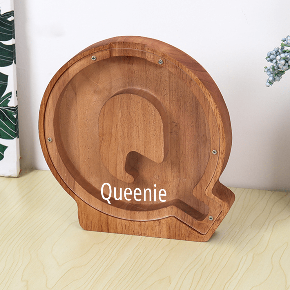 Custom Name Letter Piggy Bank Wooden Engraved Money Box Kids Christmas Gifts