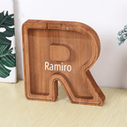 Custom Name Letter Piggy Bank Wooden Engraved Money Box Kids Christmas Gifts