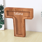 Custom Name Letter Piggy Bank Wooden Engraved Money Box Kids Christmas Gifts