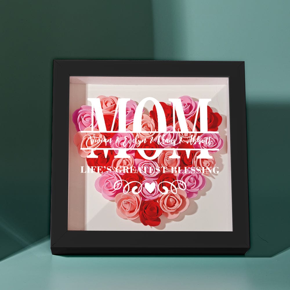 Custom Flower Shadow Box Personalized Name Flower Shadowbox Frame Mother's Day Gift