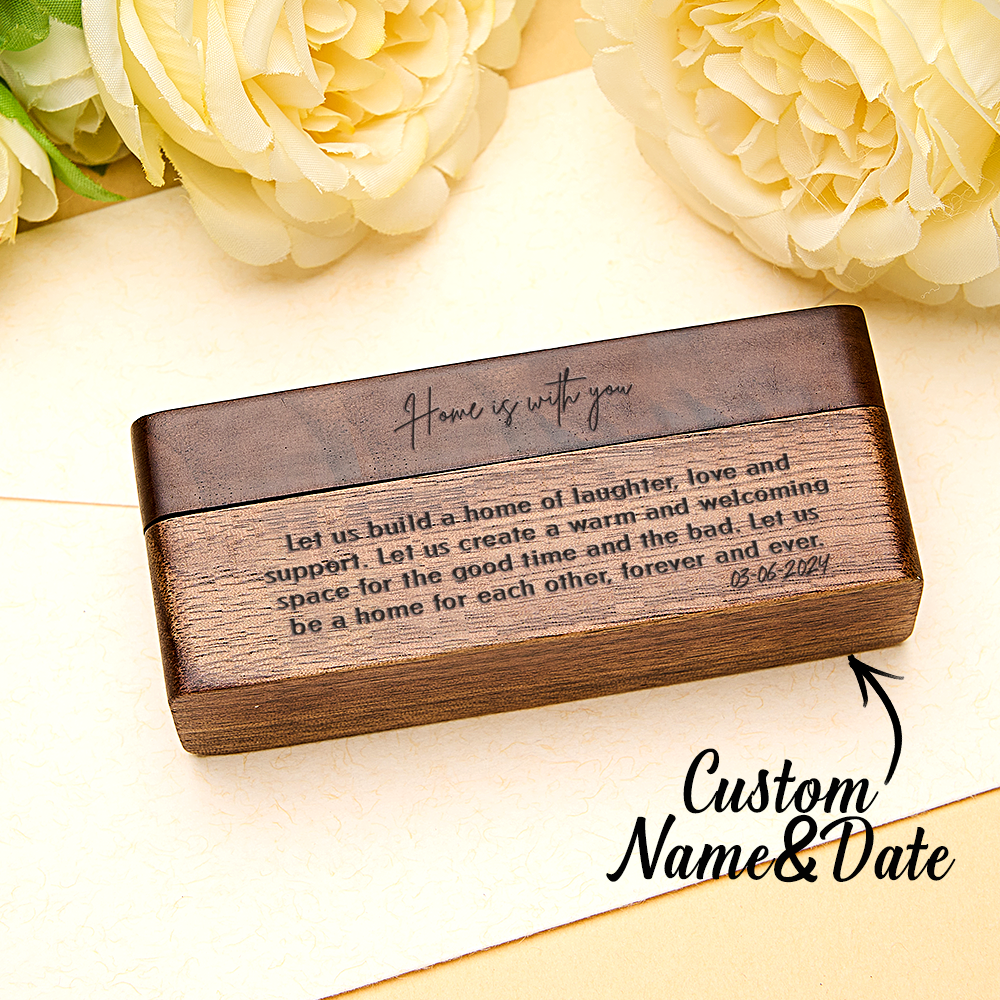 Personalized Engraved Wood Rings Bearer Box with Vow of Happiness Wedding Proposal Gift for Couple