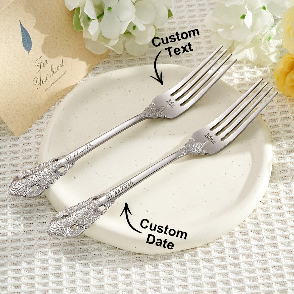 personalized stainless steel engraved fork set for dining room decor