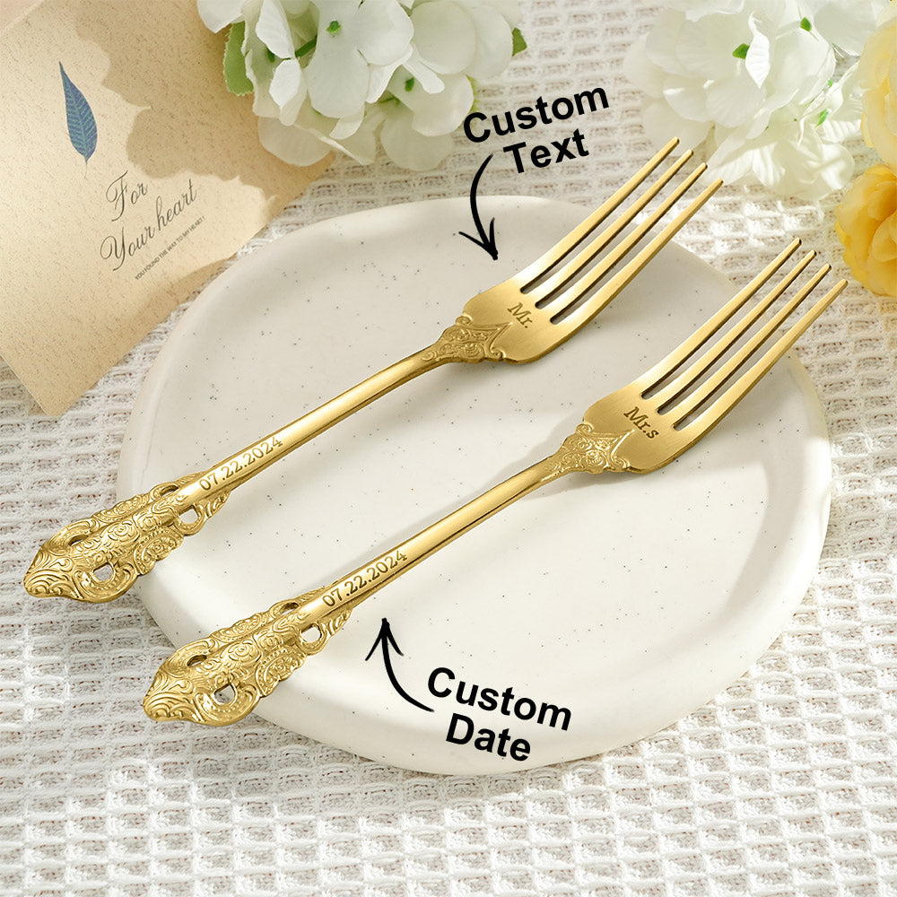 personalized stainless steel engraved fork set keepsake as a housewarming gift