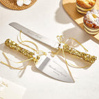 Personalized Champagne Flutes and Cake Server Set for Bride and Groom Wedding Gift