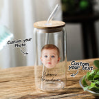 Personalized Face Tumbler Custom Glass Tumbler Glass Can Face Cup Gifts for Grandma