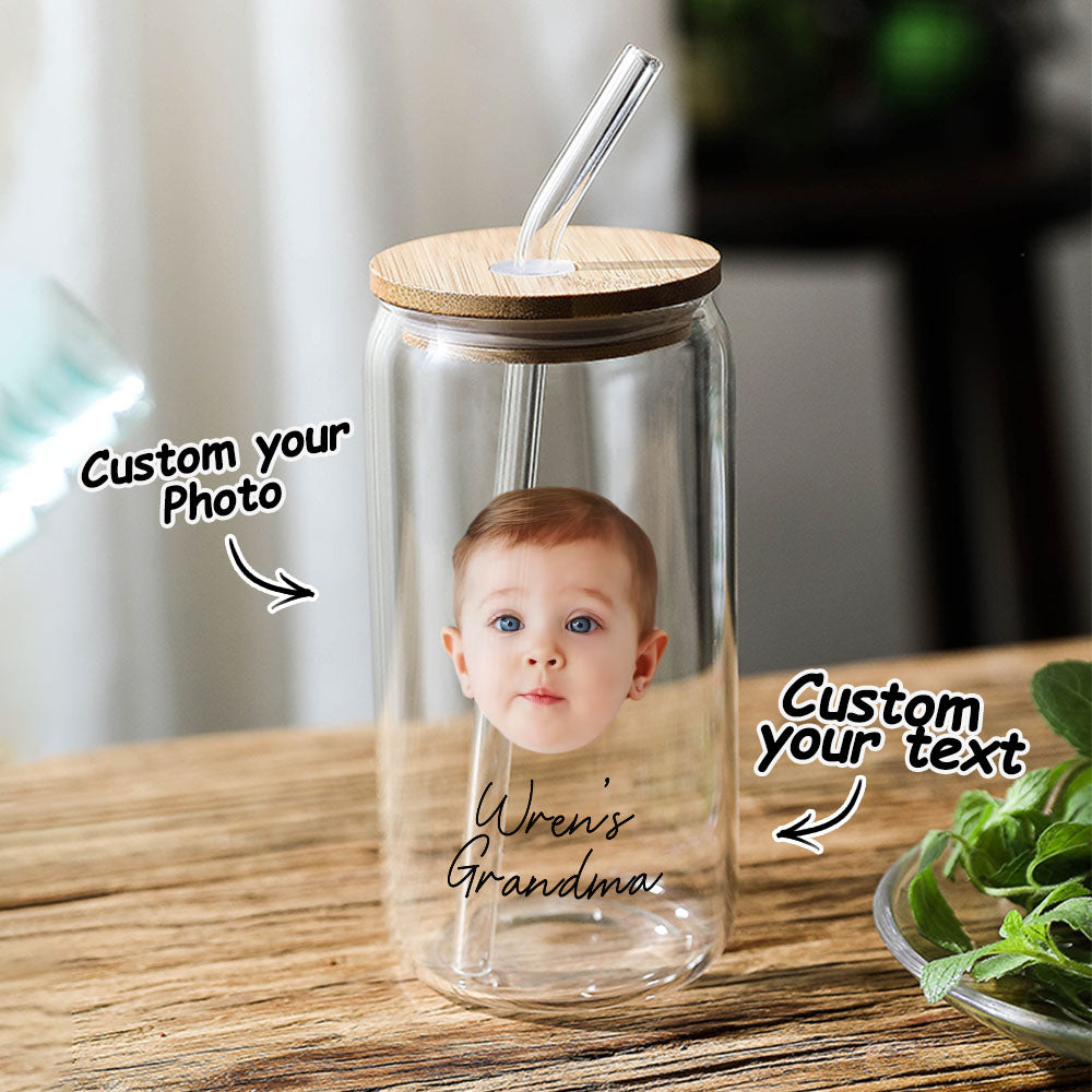 Personalized Face Tumbler Custom Glass Tumbler Glass Can Face Cup Gifts for Grandma