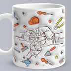 Personalized Names Mug Custom 1-6 Kids Fist Bump 3D Inflated Effect Printed Mug Creative Gift for Dad Grandpa Great Fixer