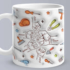 Personalized Names Mug Custom 1-6 Kids Fist Bump 3D Inflated Effect Printed Mug Creative Gift for Dad Grandpa Great Fixer