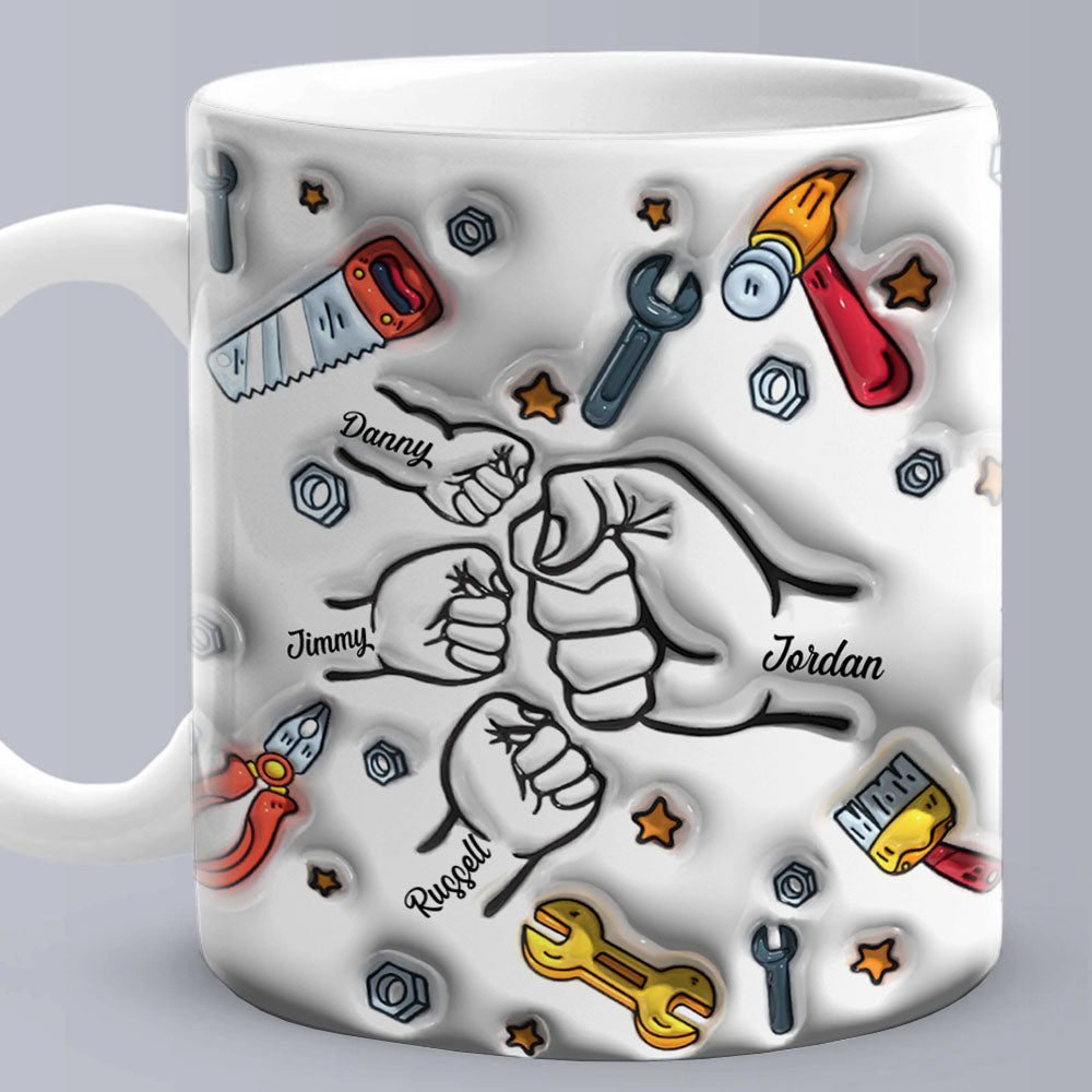 Personalized Names 1-6 Kids Custom 3D Inflated Effect Printed Mug - Perfect Father's Day Gift