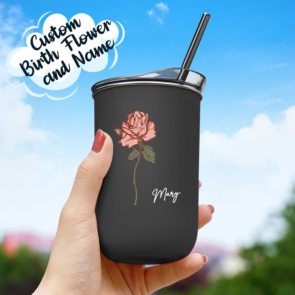 Custom Name Birth Flower Straw Coffee Cup 12oz/350ml - Personalized and Stylish