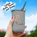 Custom Name Birth Flower Straw Coffee Cup 12oz/350ml - Personalized and Stylish