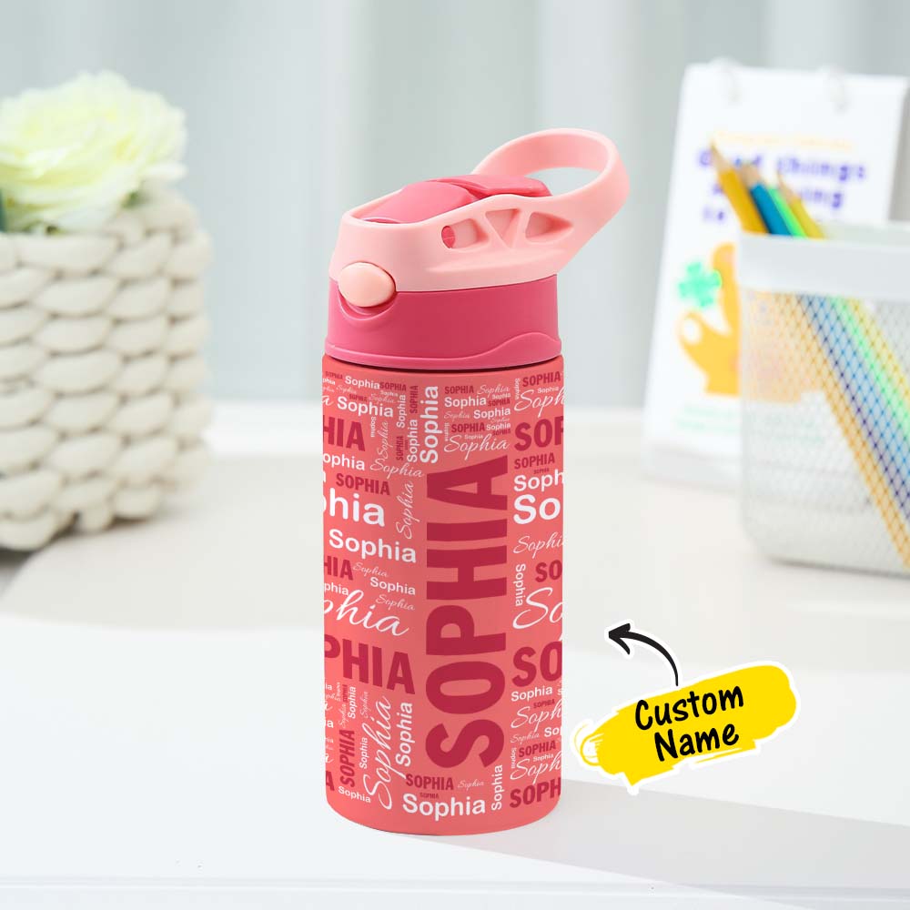 Personalized 12oz Water Bottle with Silicone Straw Name Water Bottle Gift for Kids