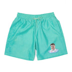 Custom Face Beach Shorts Personalized Swim Ring Green to Blue Gradient Swim Trunks